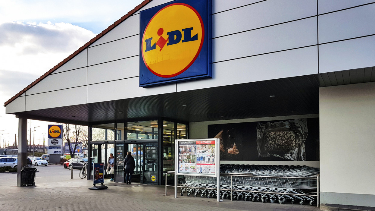 Nowy Sacz, Poland - March 20, 2019: Exterior view of the Lidl Store. Lidl is a large German global discount supermarket chain based in Neckarsulm.