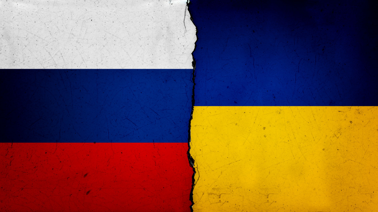 Russian and Ukrainian flags War between Ukraine and Russia