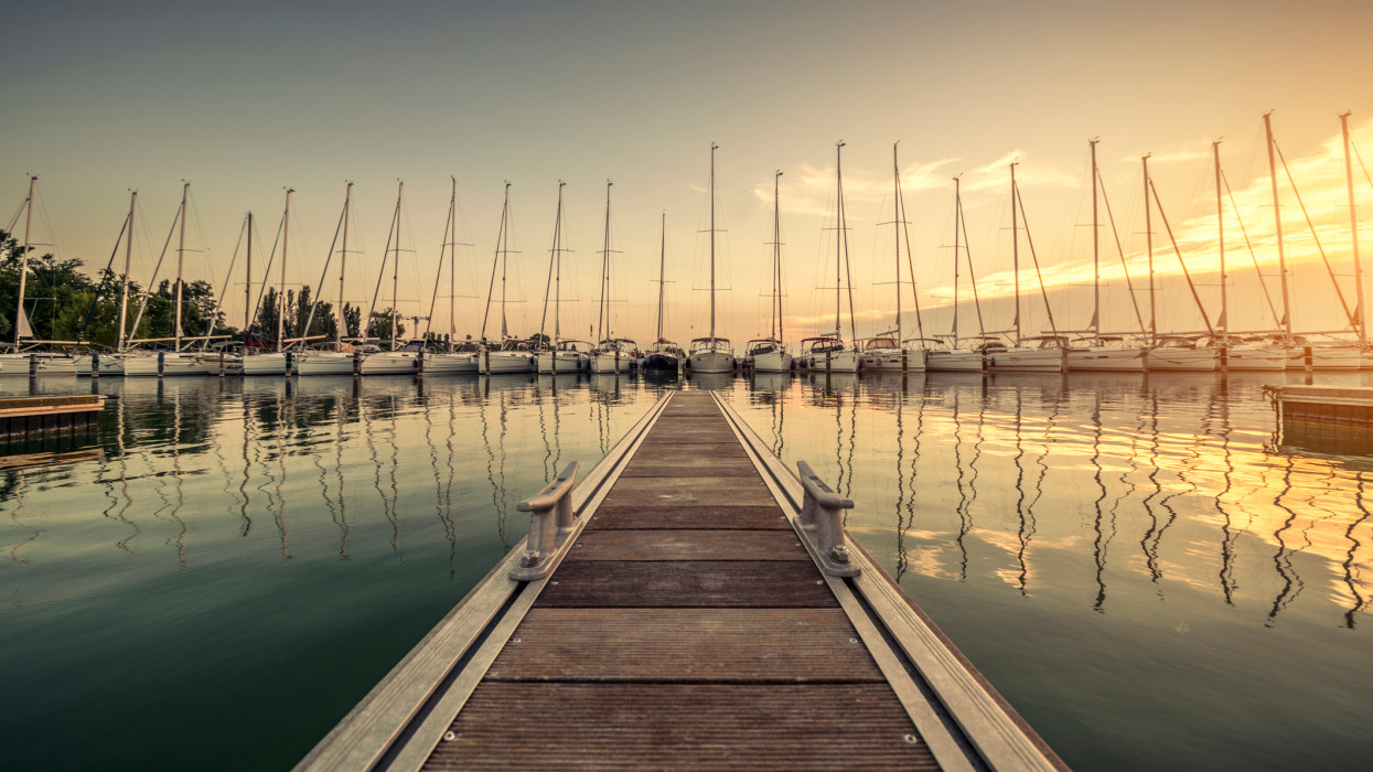 Marina on the lake Balaton with sailboats