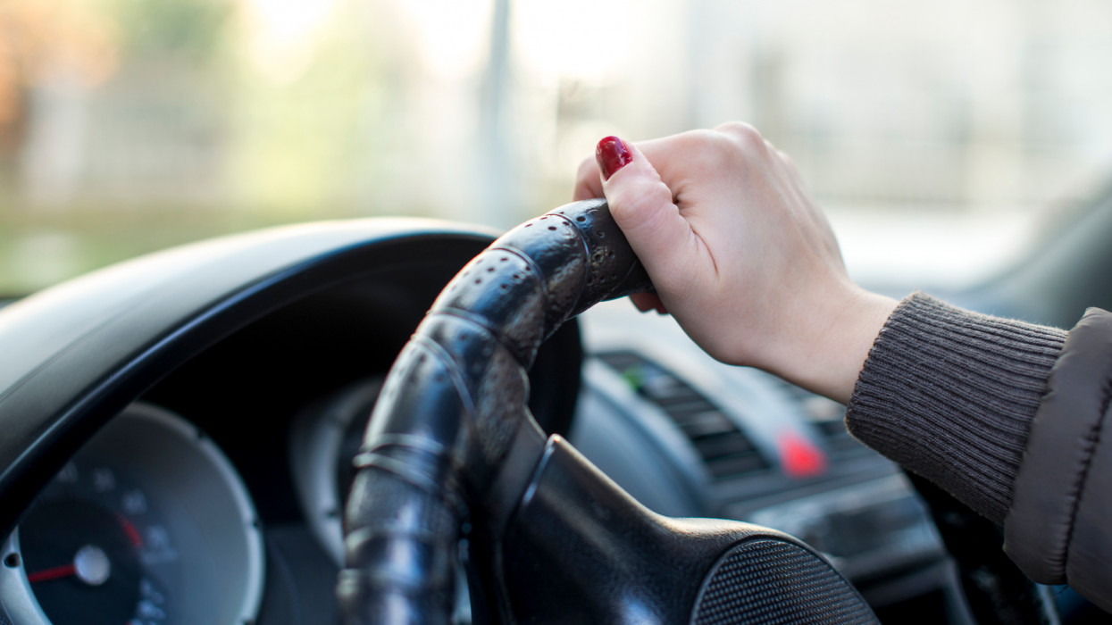 Woman Hand Driving Car With Space For Text
