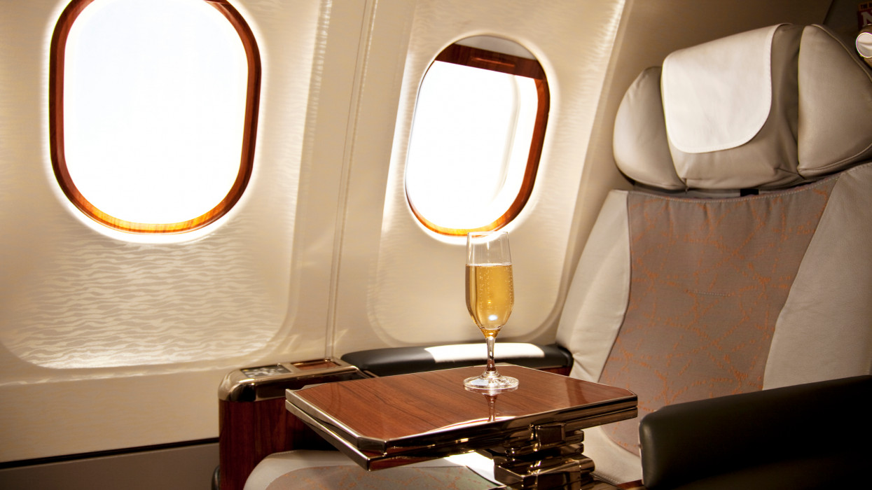 business class Seat with champagne waiting for a Passenger