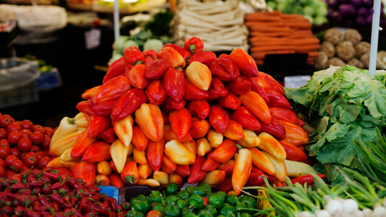mix of different paprika at the market in Budapest