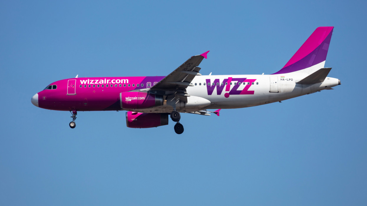 Budapest / Hungary - March 9, 2020: Wizz Air Airbus A320 HA-LPO passenger plane arrival and landing at Budapest Airport