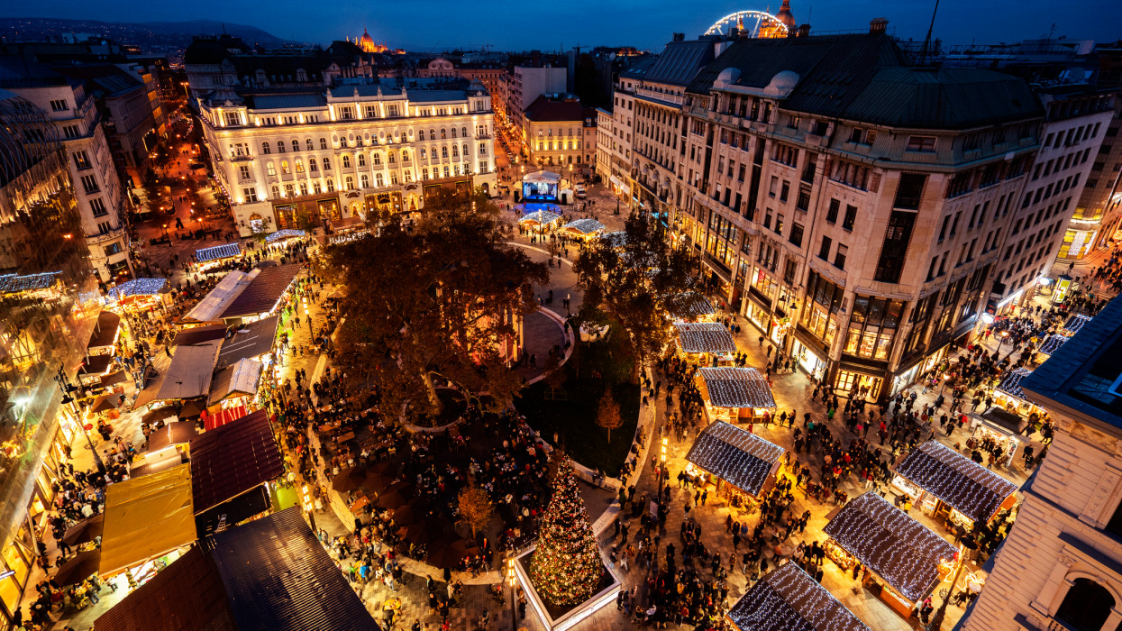 Aerial view Of Christmas fair in Budapest