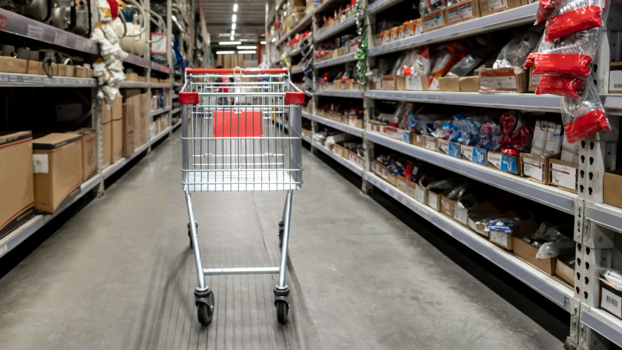 Shopping cart at a hardware store - business concepts