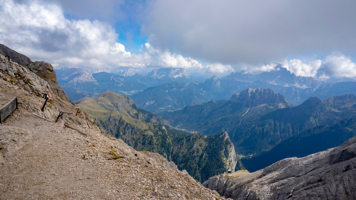 A magnificent mountain view from the Marmolada hiking trail. italy dolomites