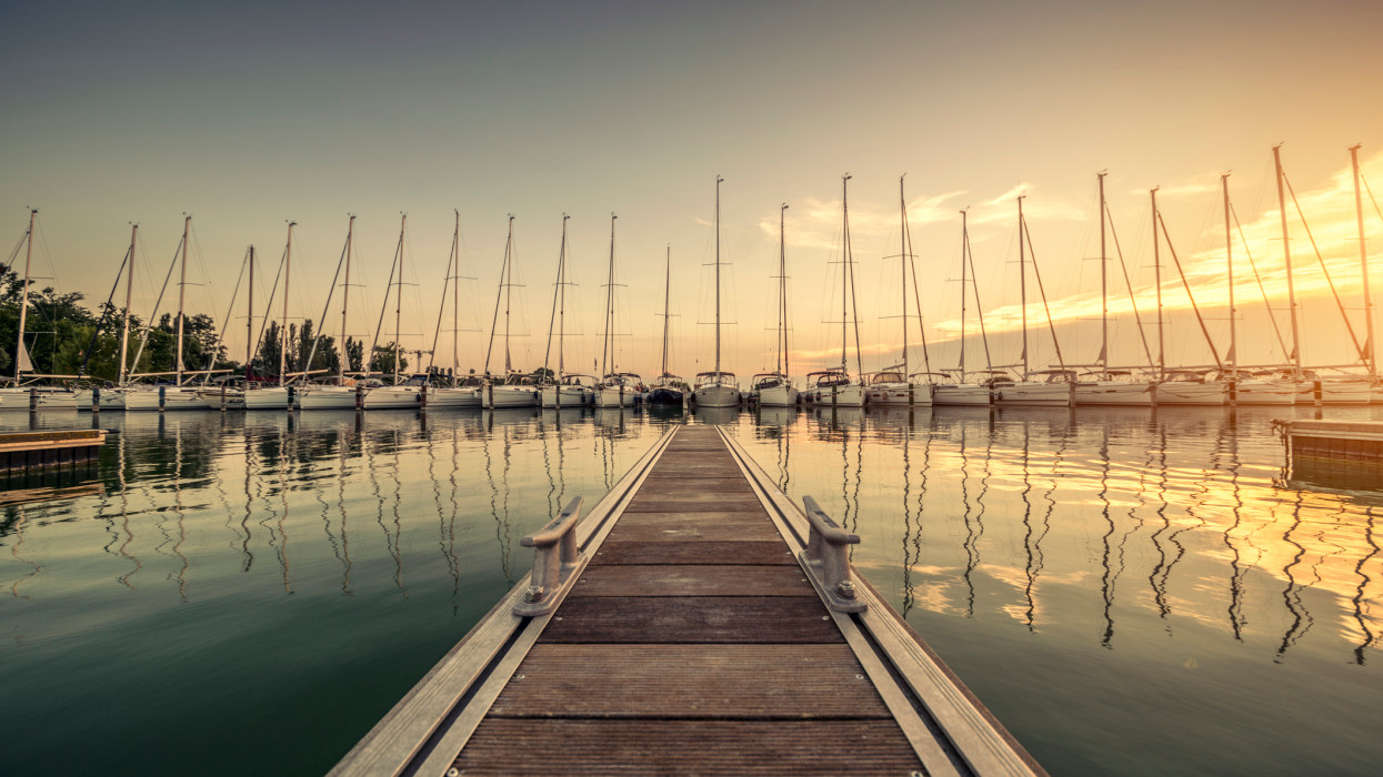 Marina on the lake Balaton with sailboats