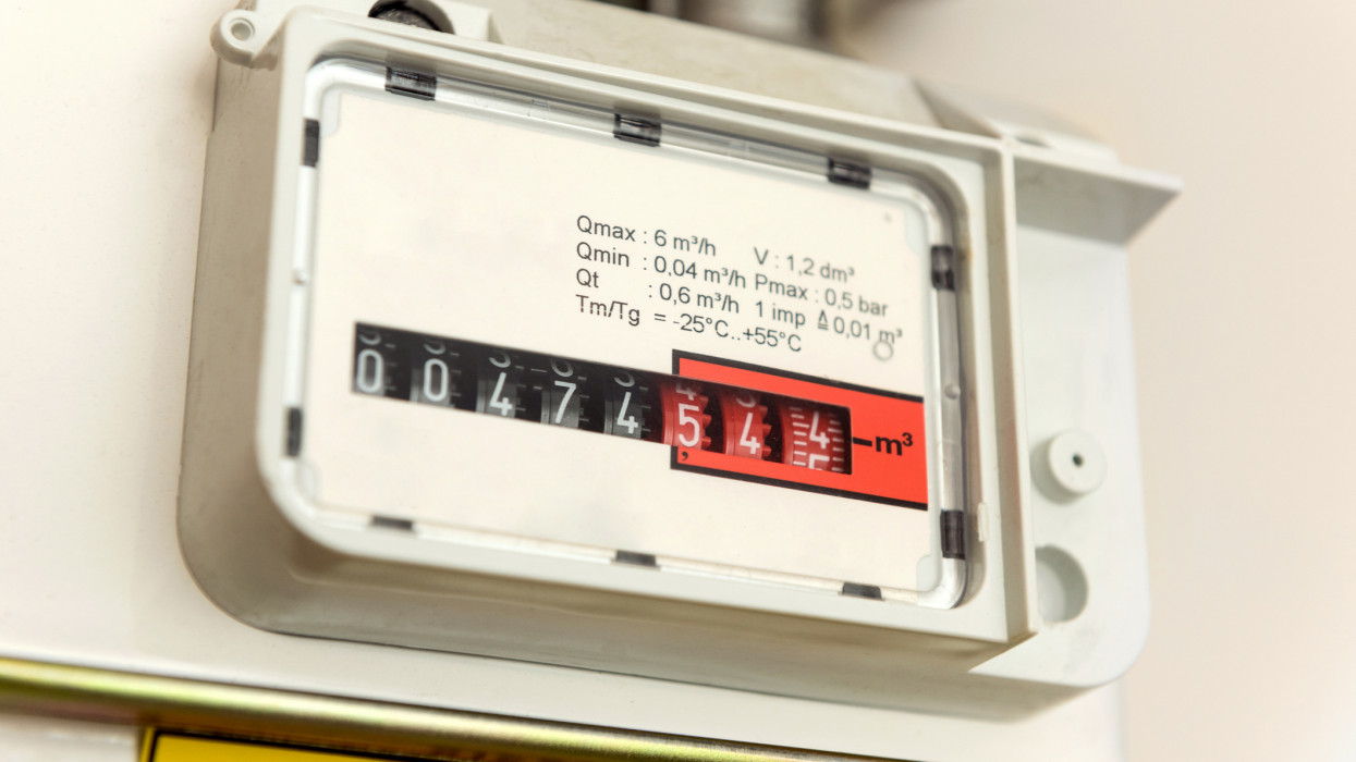 Cloese-up gas meter with numbers
