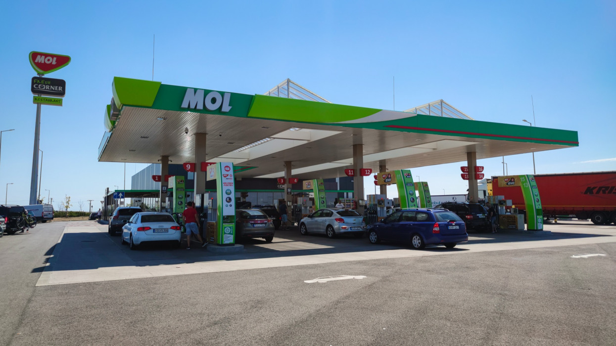 MagyarcsanÃ¡d, Hungary - July 2022: New gas station of Hungarian oil and gas company MOL along the highway.