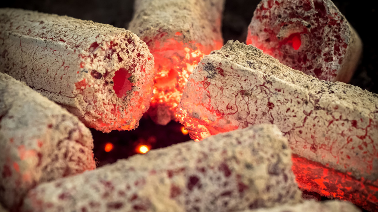 Hot coals in a wood burning stove