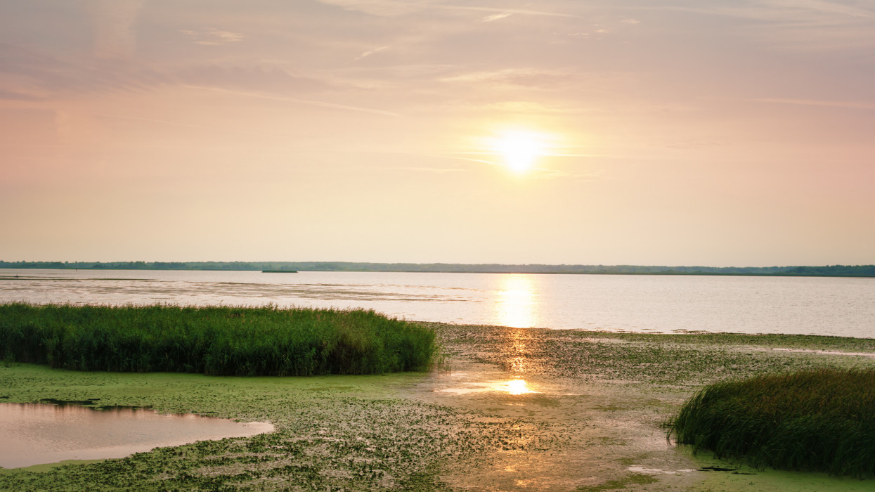 Sunrise at lake Tisza, Hungary.