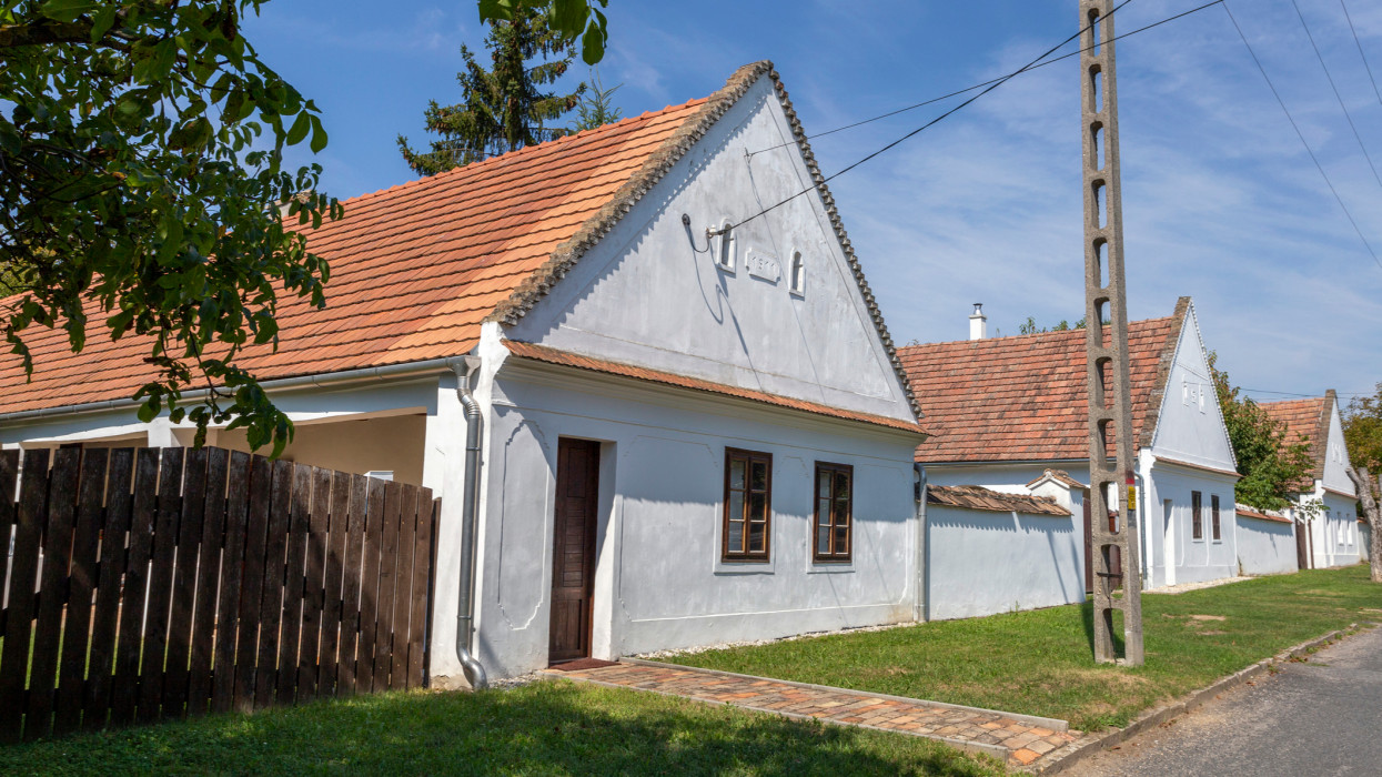 Traditional Swabian houses in Magyarpolany, Hungary.