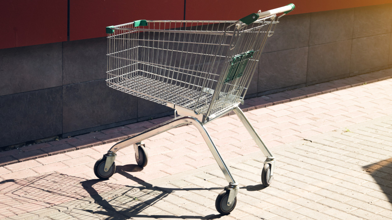 Basket or cart For Shopping for Products and Goods, Near a Shopping Center, Hypermarket or Supermarket.