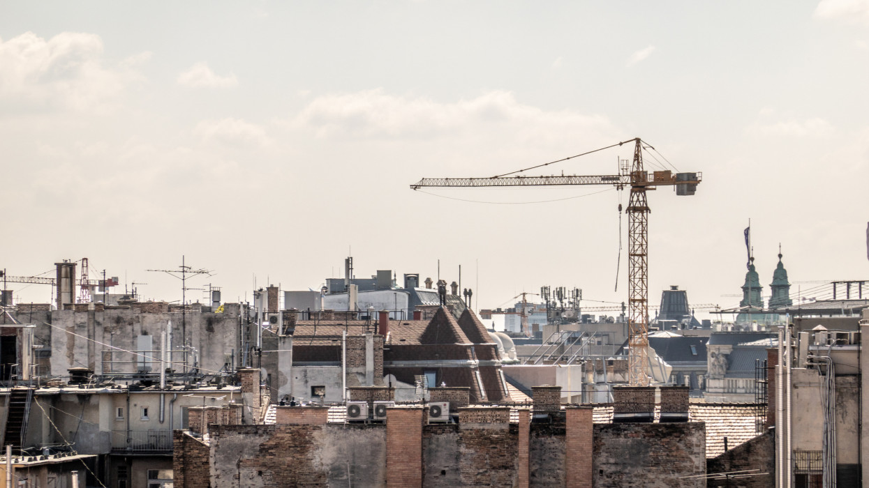 Budapest cityscape with crane
