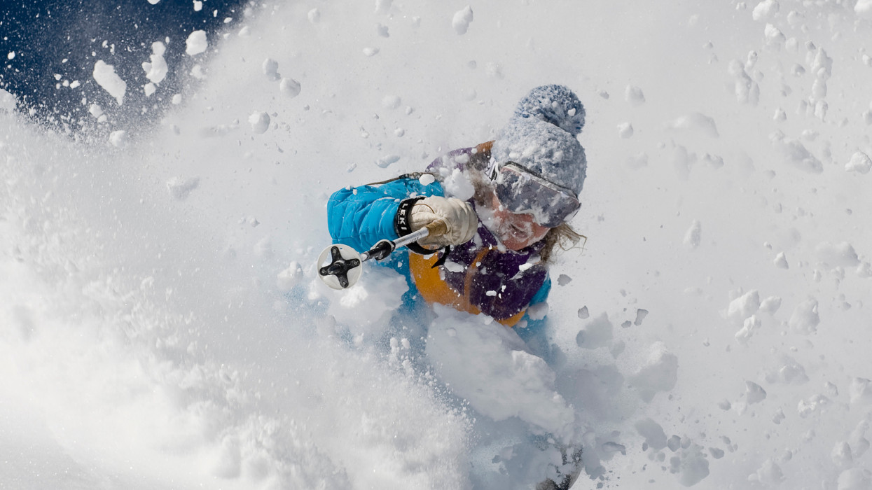 Caroline Gleich skiing in deep powder at Alta, Utah in 2011