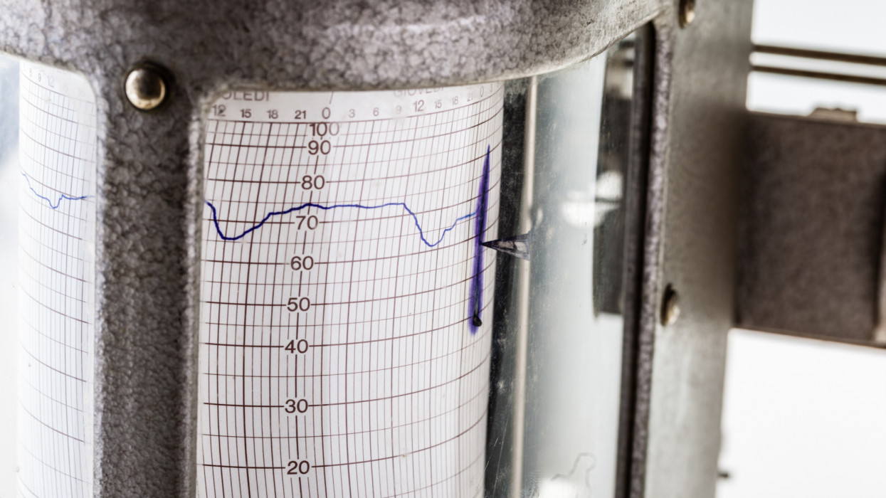 close up shot of an old vintage hygrometer or seismograph