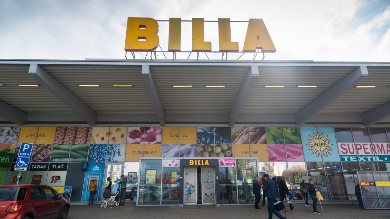 Nitra, Slovakia, march 28, 2018: Billa store. Now part of REWE Group, Billa was founded in 1953. With more than 1000 stores it is the largest supermarket chain.