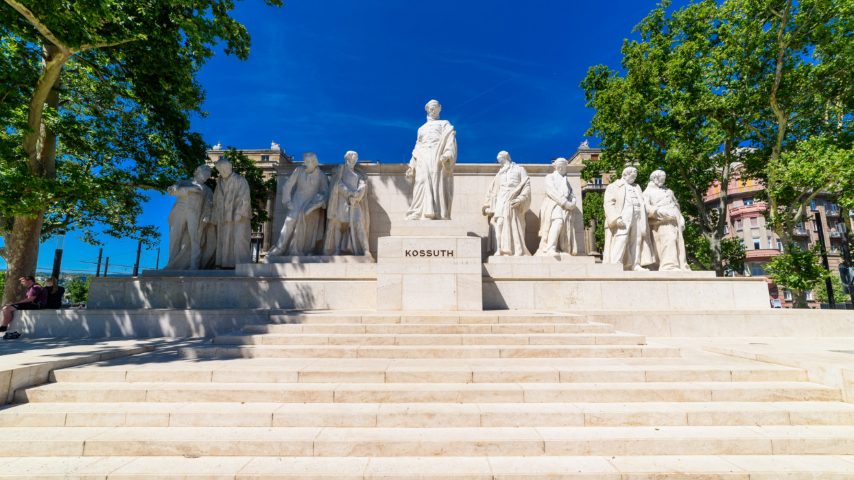 Budapest, Hungary - July 04, 2022: Kossuth Memorial near the Hungarian Parliament. Kossuth Lajos Monument
