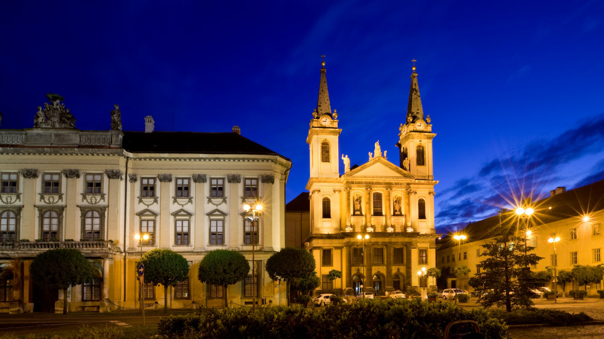 The Cathedral and the baroque style Episcopal Palace in Szombathely, Hungary