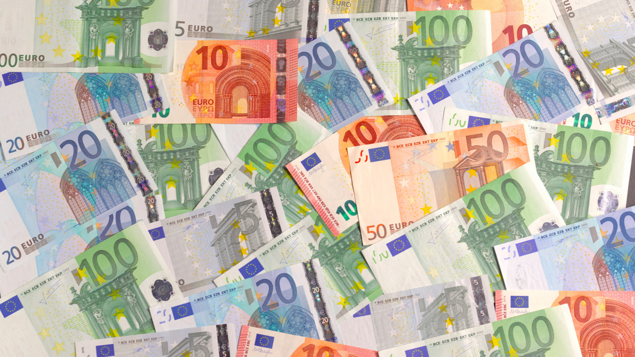 European Union banknotes spread out