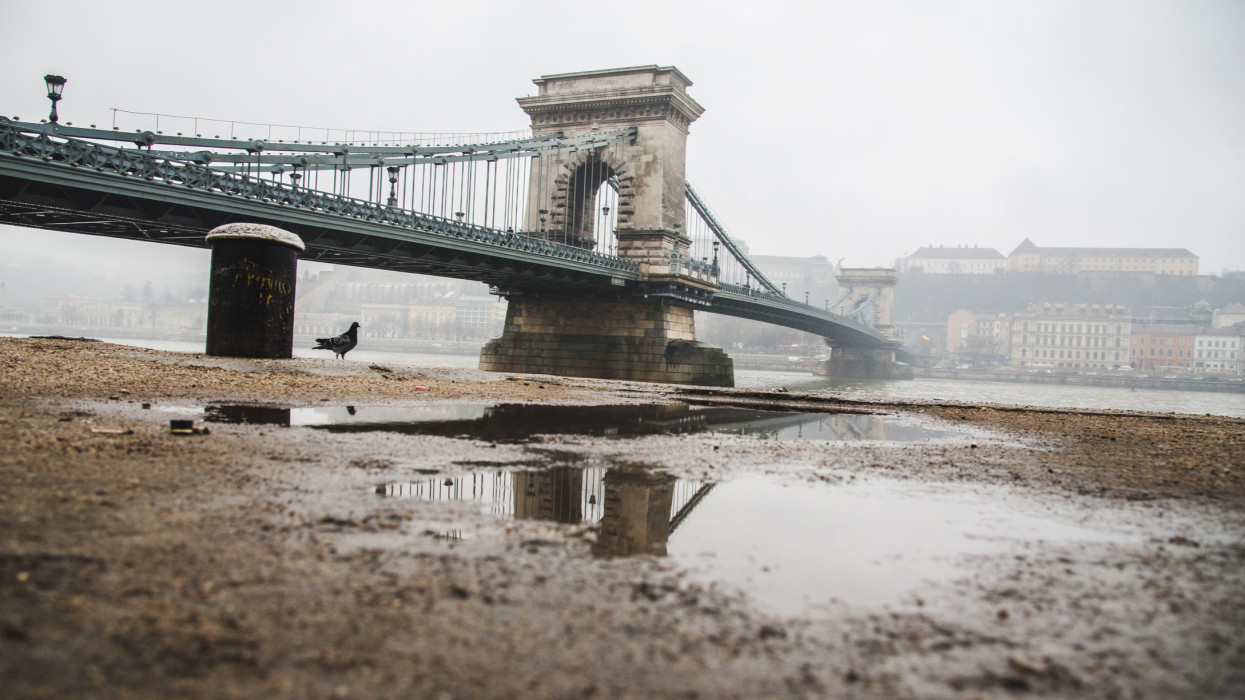Photo of a chain bridge in Budapest with reflection.