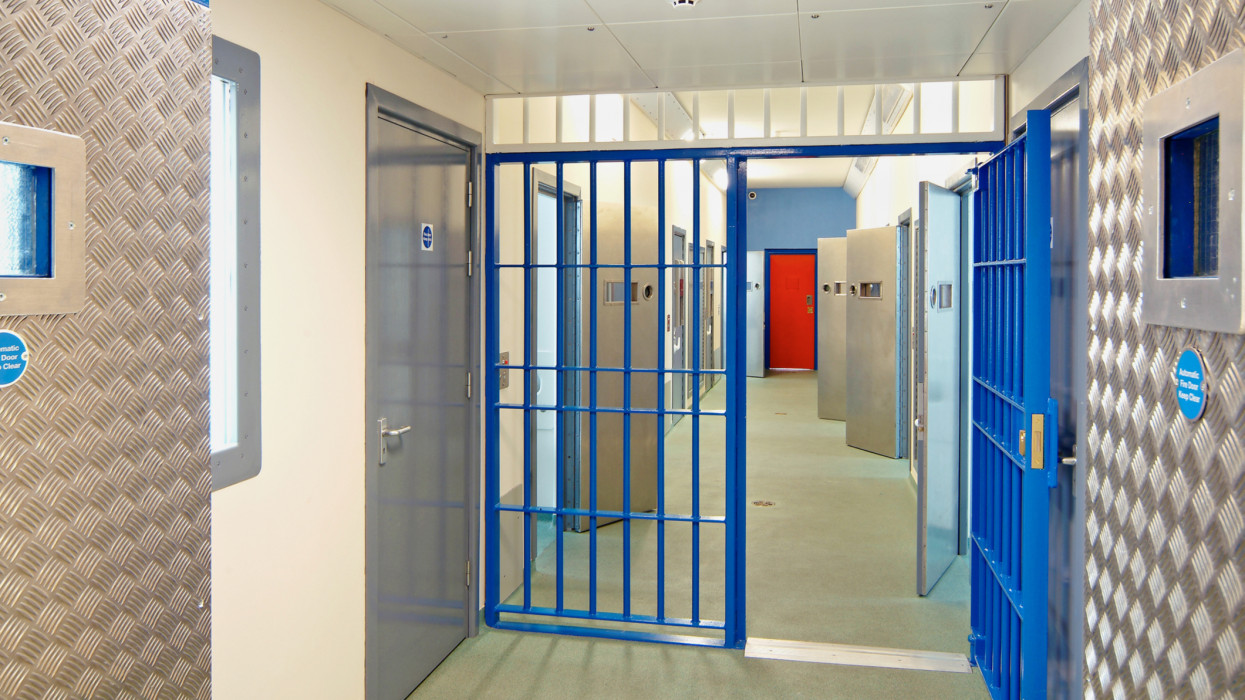 Inside of a modern prison with open doors
