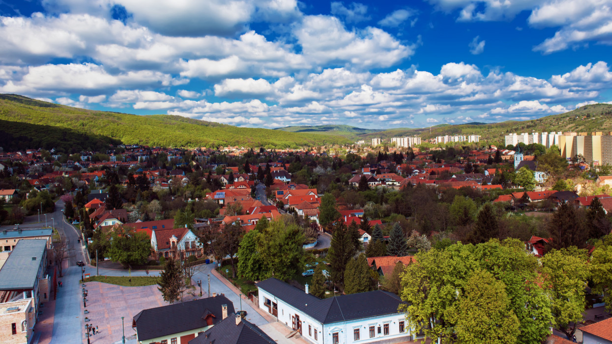View to the Miskolc city from the wall of Diosgyor castle, Hungary