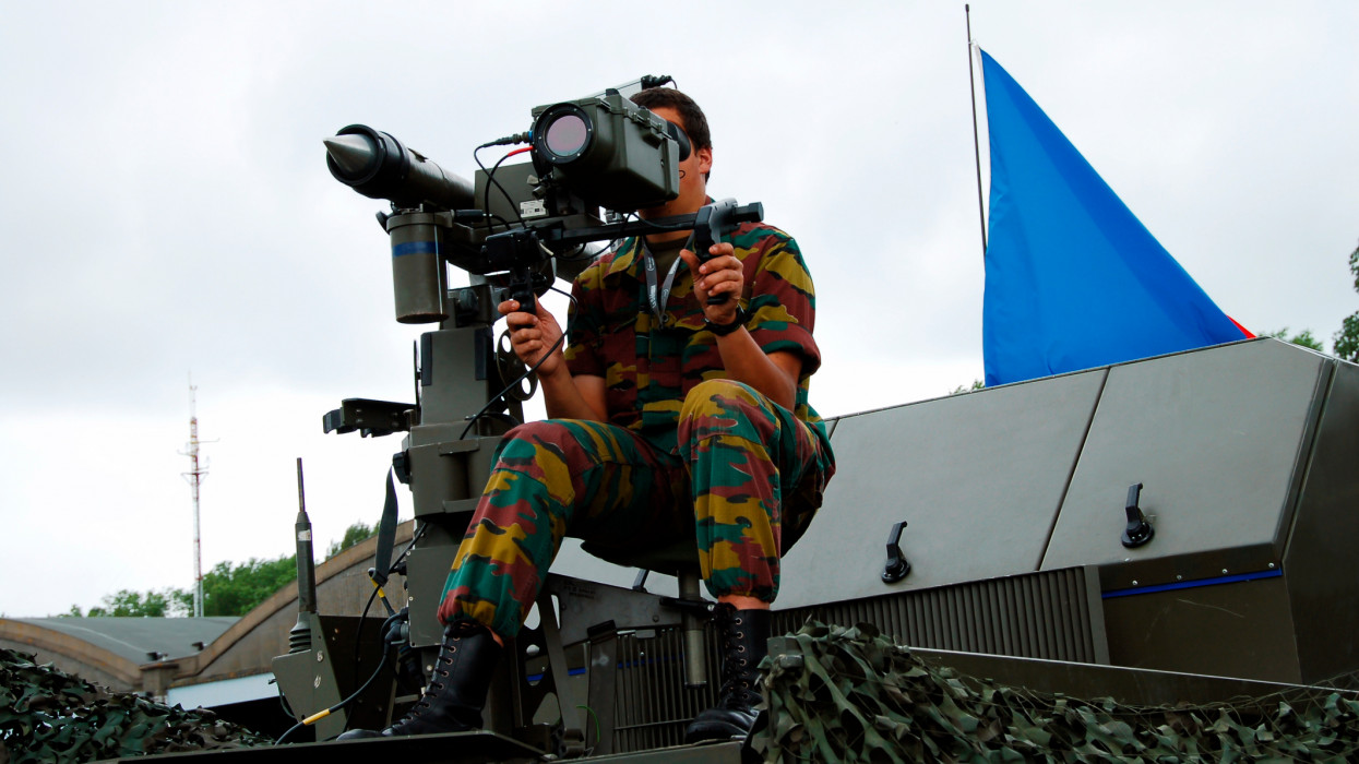 Demonstration of the Mistral surface to air launcher in use by the Belgian Army.