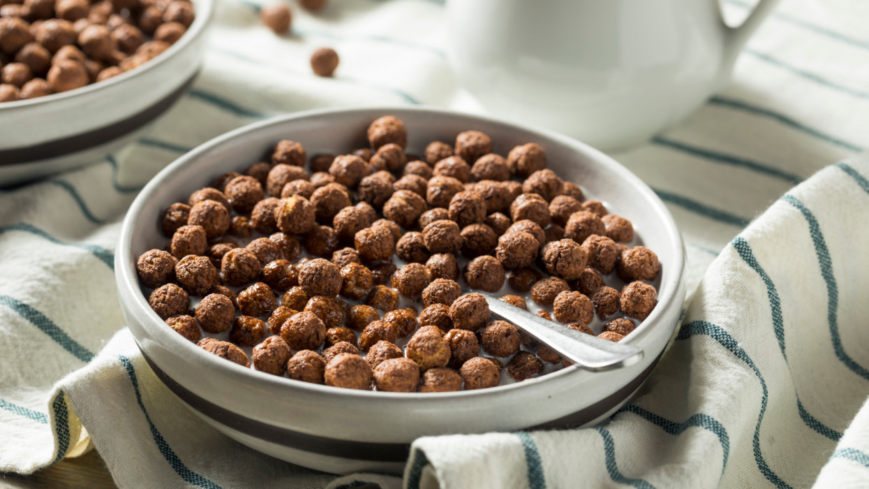 Sweet Cocoa Chocolate Sugar Cereal Puffs with Milk
