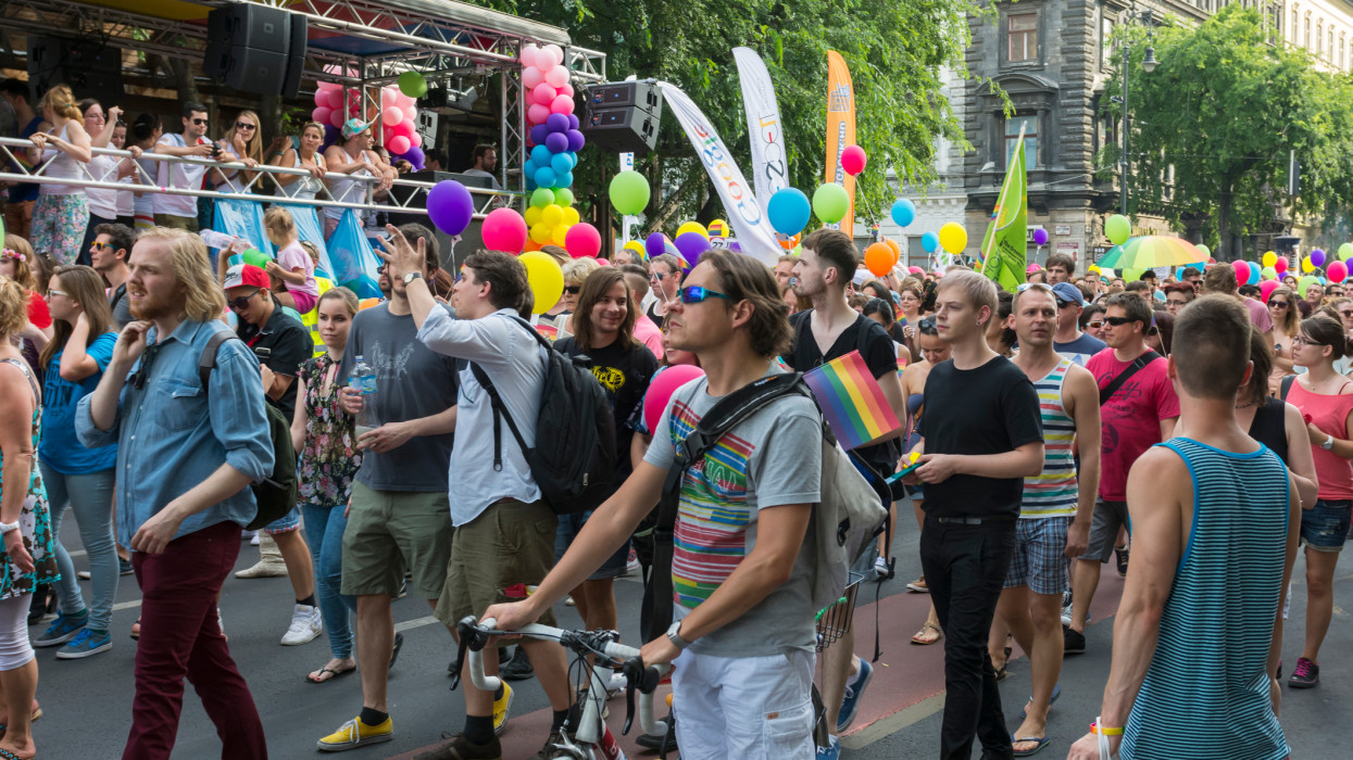 Budapest, Hungary - July 05th 2014:  Unidentified people participate at the 19th Budapest Pride. The Budapest Pride in one of the popular gay parades in Europe.