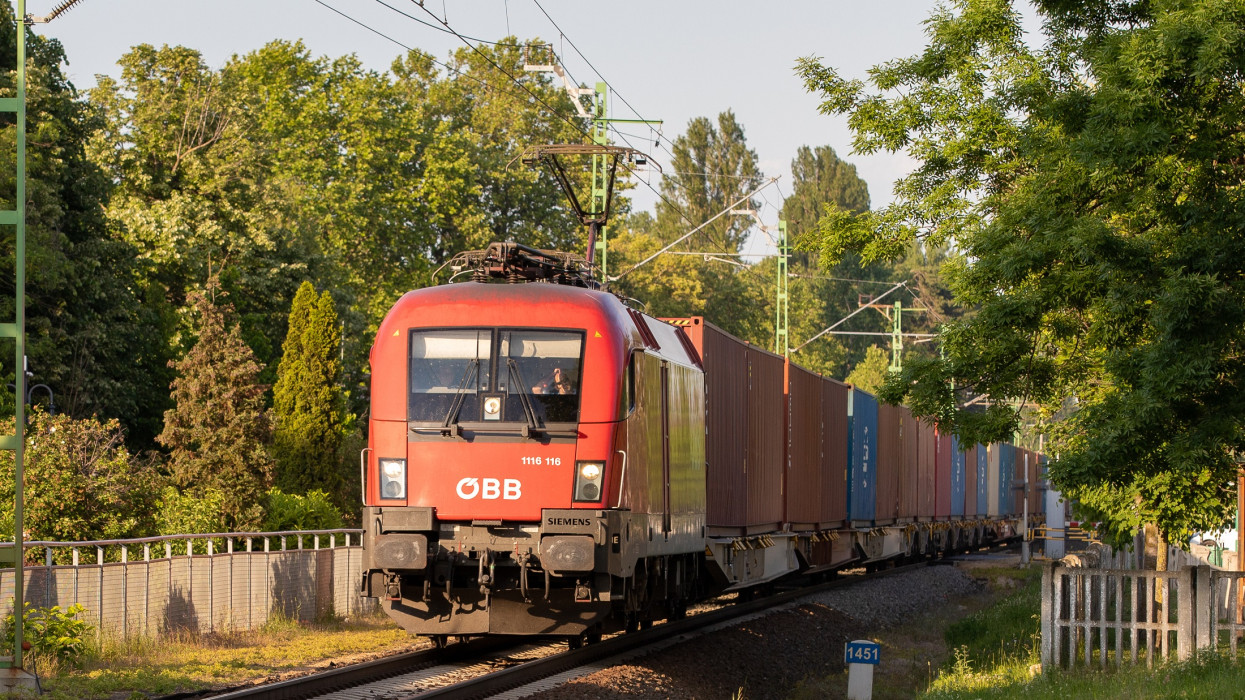 balatonlelle, Hungary â June 04, 2021: a freight train moving to Balatonlelle city - Hungary