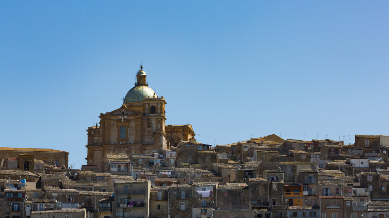The Duomo dominating the small hill town of Piazza Armerina, Sicily