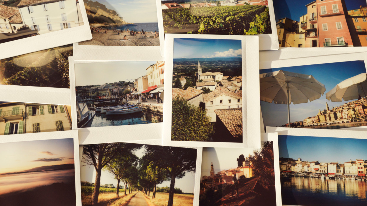 France, Provence, photo display of Provence region taken on instant film
