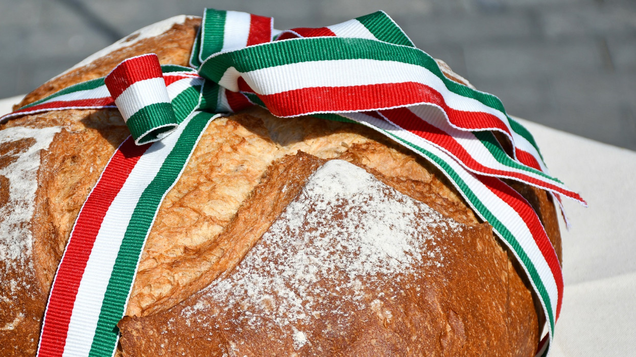 Freshly baked bread with ribbon