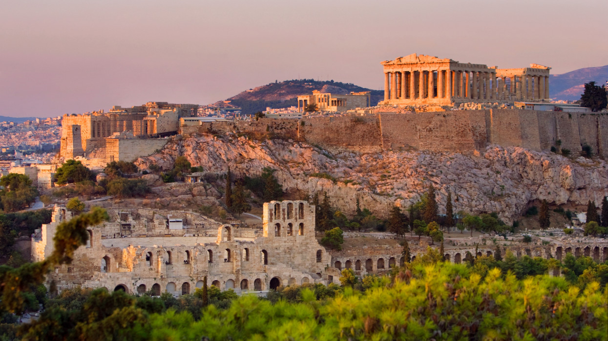 Greece, Athens. The Parthenon, Theater Of Herodes Atticus, The Odeon of Herodes Atticus and The Erechtheum.