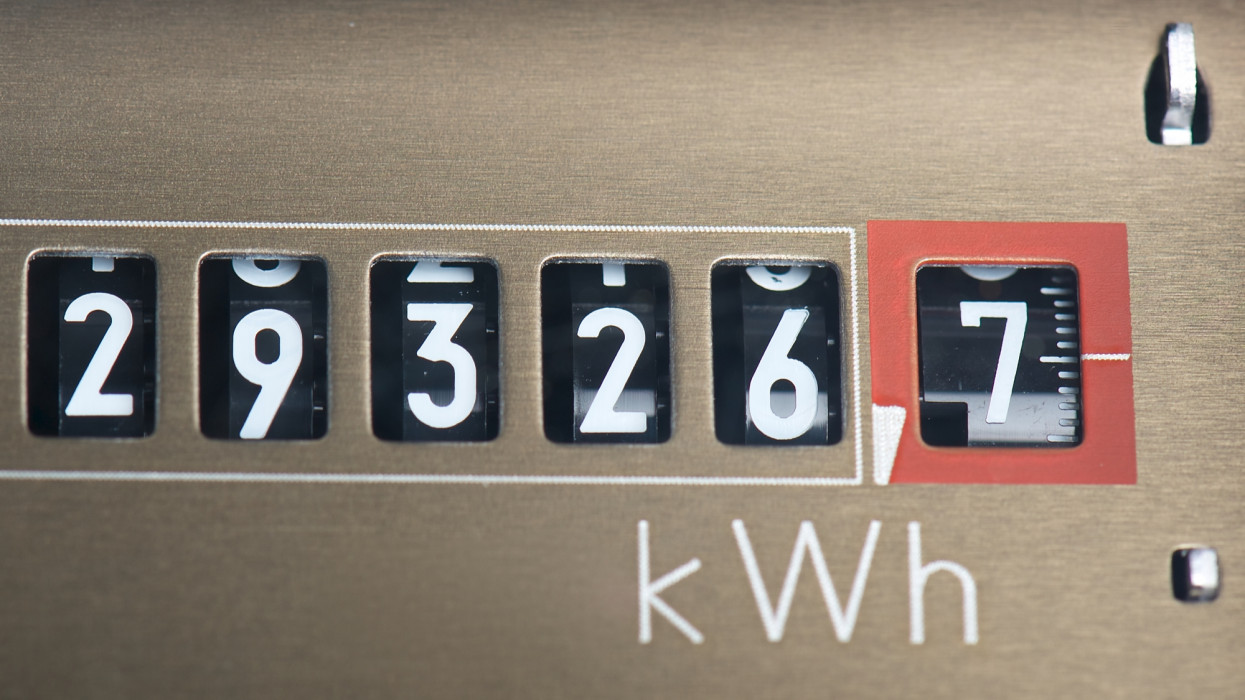 Electricity meter displaying kWh