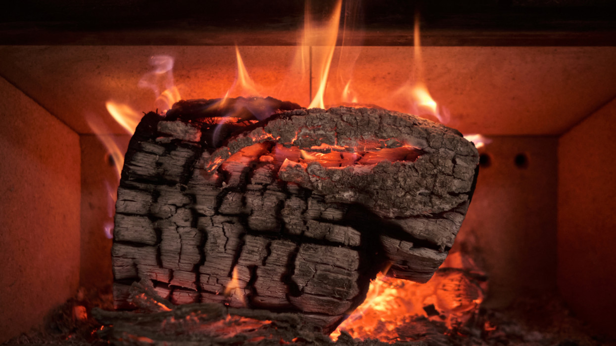Log burning in fireplace