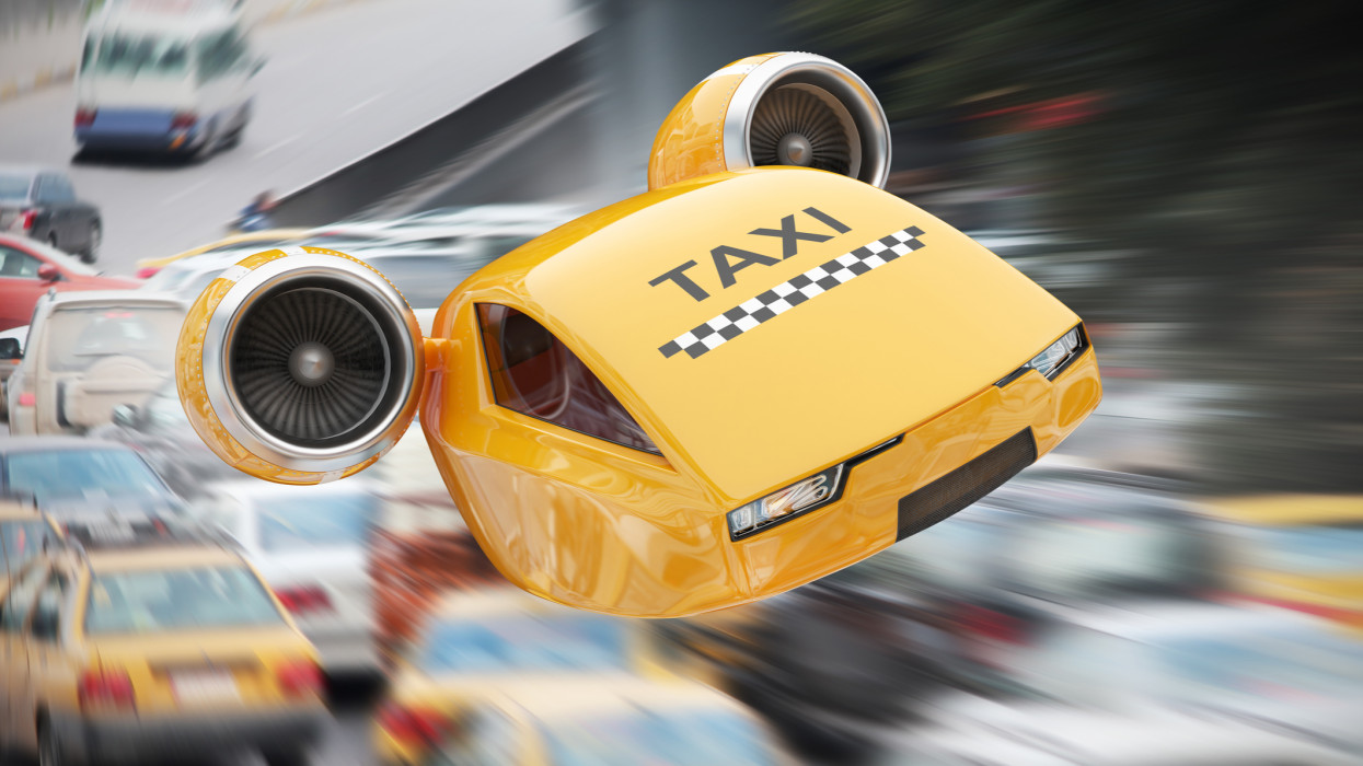 Flying on turbines taxicab illustrate the great speed of delivery the client in spite of the traffic jams