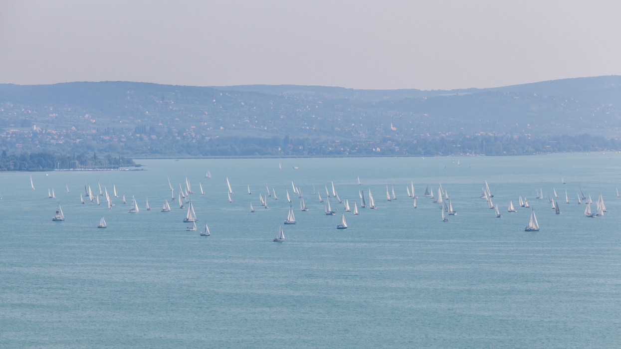 Lake Balaton with sailboats, Hungary, Europe