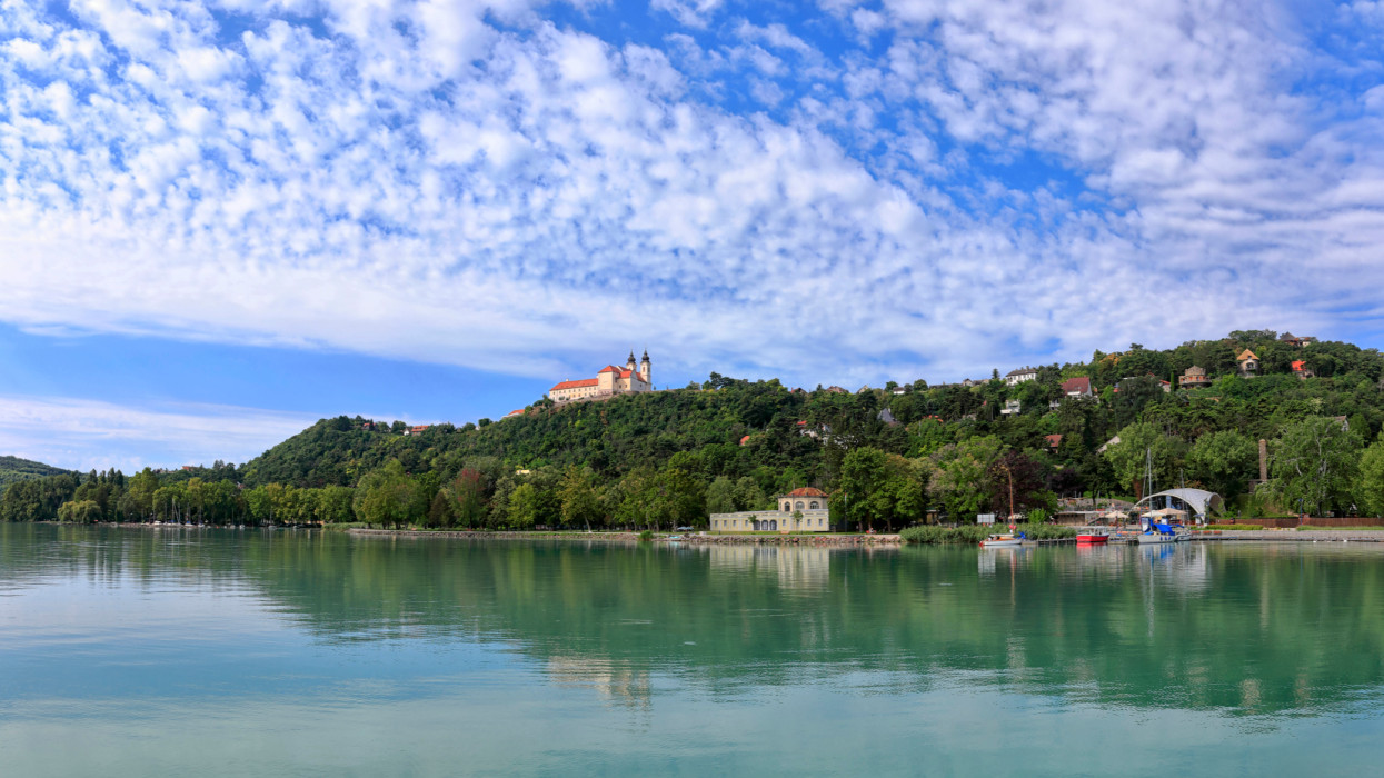 The harbor and the Abbey of Tihany in Hungary