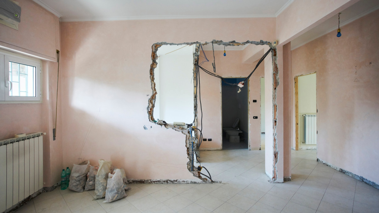 Interiors of an empty flat during renovation.