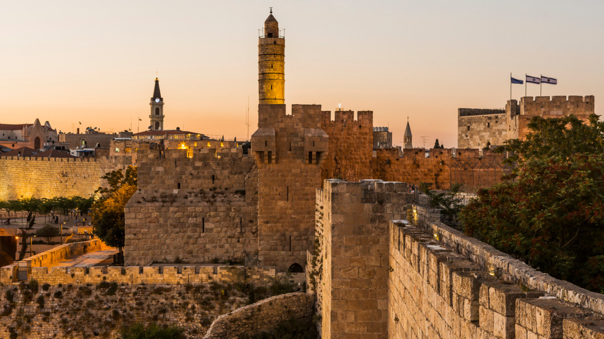 Israel, Jerusalem . Old Town, the Tower of David (or Citadel of Jerusalem) and the walls