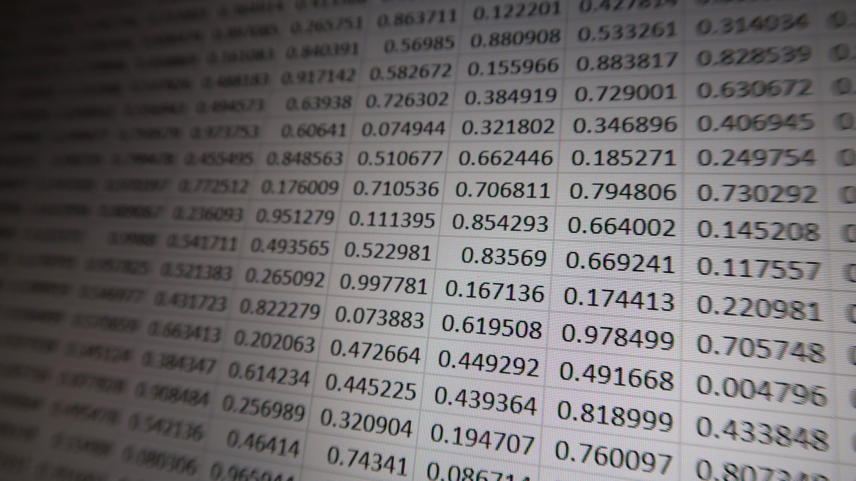 A large spreadsheet of random numbers with decimal places.