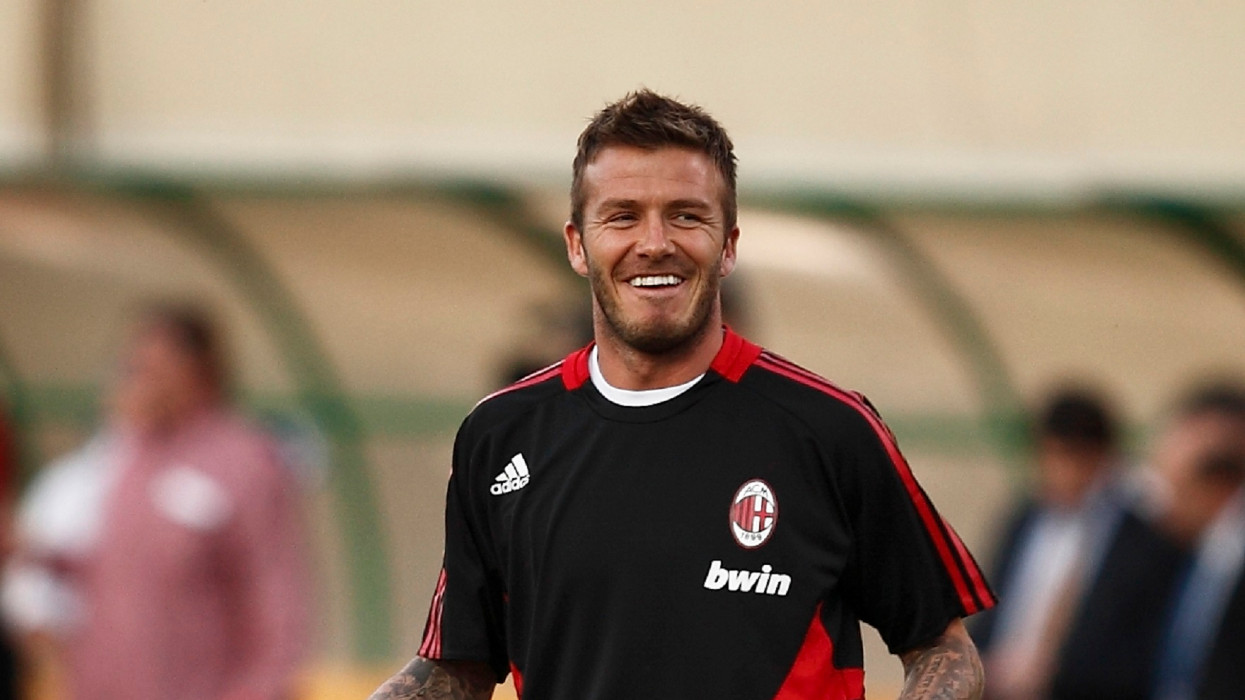 Budapest, Hungary - April 22, 2009: David Beckham of Milan before Hungarian League Team vs. AC Milan friendly football match at Puskas Ferenc Stadium on 22th April 2009, in Budapest, Hungary