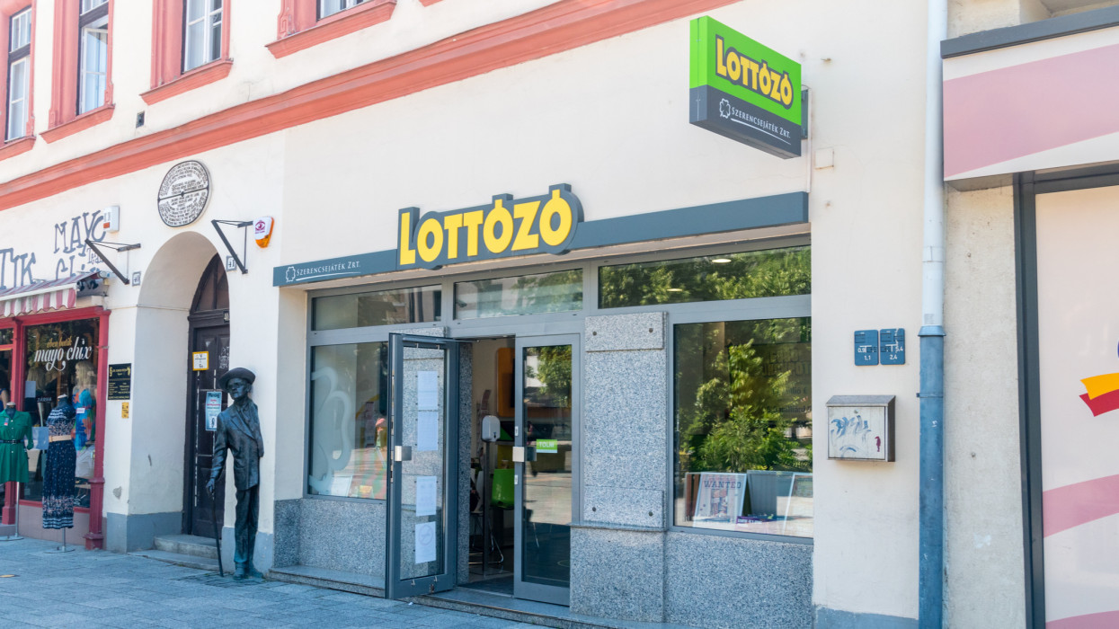 Szombathely, Hungary - June 1, 2022: Shop of Lottozo Szerencsejatek Zrt., largest gambling service provider in Hungary.