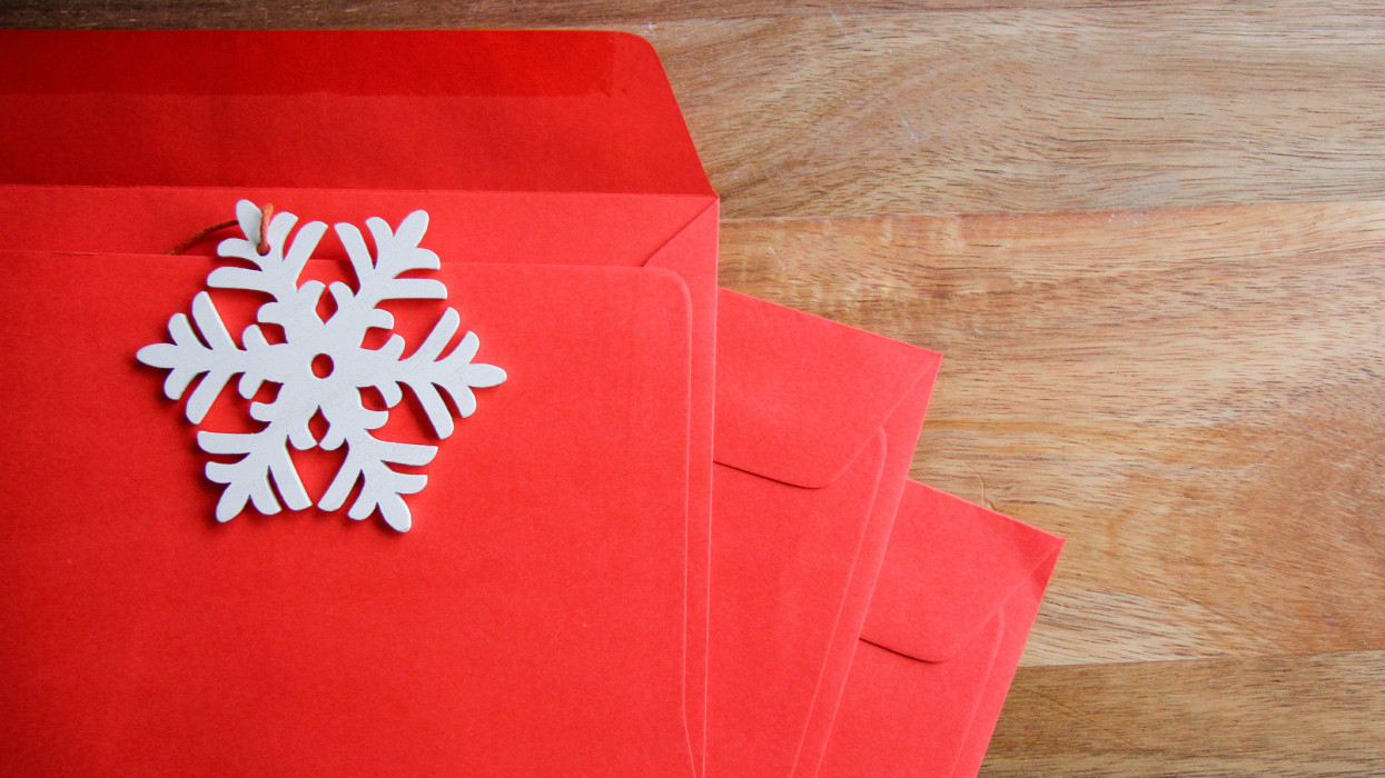 Red envelopes with a snowflake decoration