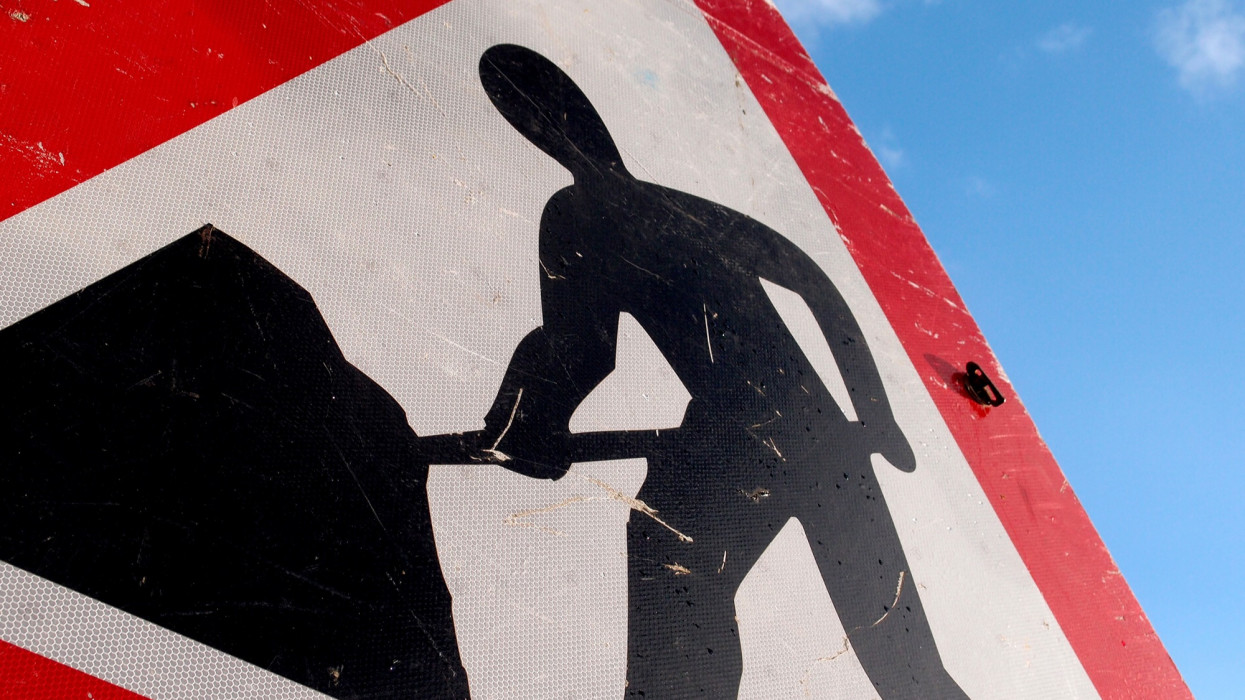 Close up of Roadworks Sign.