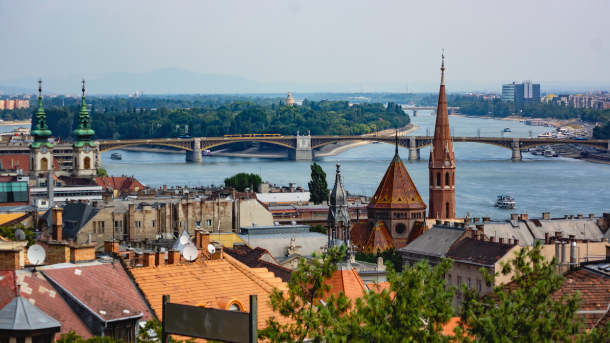 View over Danube River and its banks, Budapest