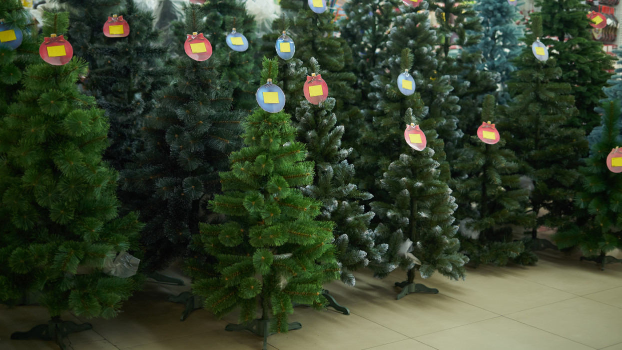Selling PVC Christmas Trees in the Mall.