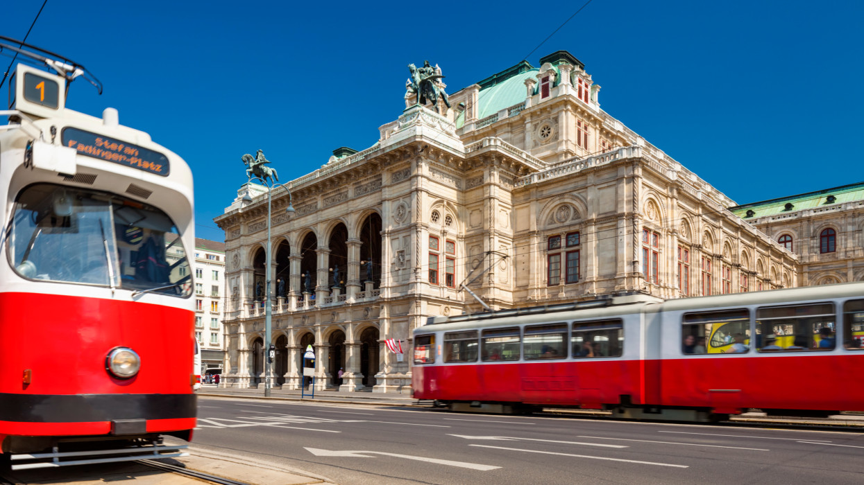 Trams at the Staatsoper (State Opera) - Vienna, Austria